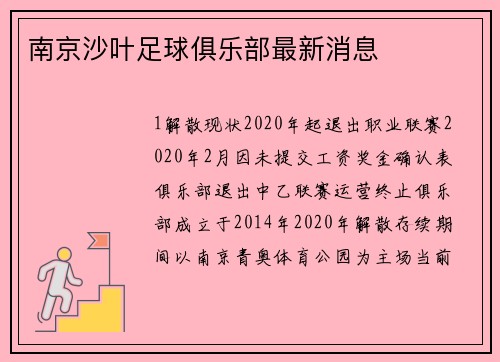 南京沙叶足球俱乐部最新消息